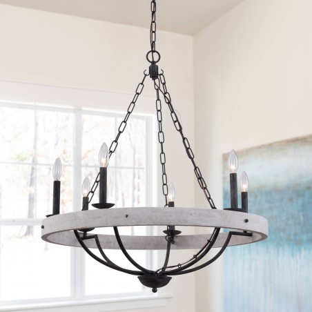 Farmhouse Rustic 6-Light Candle Wooden Chandelier
