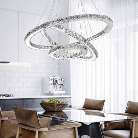 Modern Crystal Round Chandelier Chrome Galaxy Style Pendant Light LED 3-Color Changing Ceiling Light with Adjustable Chain